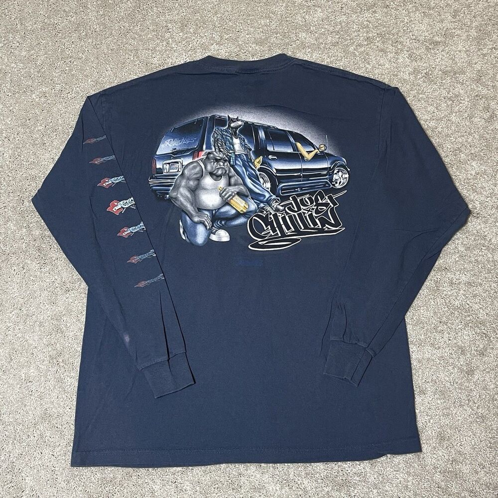 Vintage Rollin Hard Just Chillin Low Rider Chicano Homies Shirt Mens Size XL